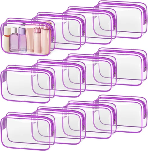 Miniatura 16 de TISRATOK 12 piezas Bolsa de maquillaje transparente para mujeres con cremallera, estuche de aseo aprobado por la TSA, bolsa de cosméticos a granel