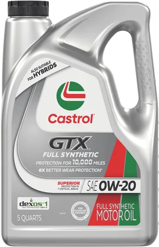 Aceite de motor Castrol GTX completamente sintético 0W-20, 5 cuartos de galón