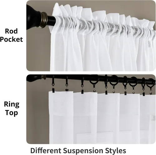 Miniatura 9 de Cortinas para ventana cortinas blancas traslúcidas de 90 pulgadas de largo, 2 paneles de cortinas de tul, paneles de ventana para cortinas de Blanco