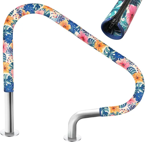 Miniatura 10 de Junkin Cubierta para pasamanos de piscina de 4 pies, cubierta para barandilla de mano de piscina con cremalleras, barandilla antideslizante, agarre