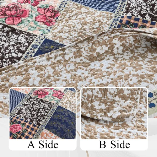 Miniatura 5 de Finlonte - Cubrecama extra grande de 120x120 pulgadas, 100% algodón, para cama California King, colcha extra grande, colcha reversible acolchada