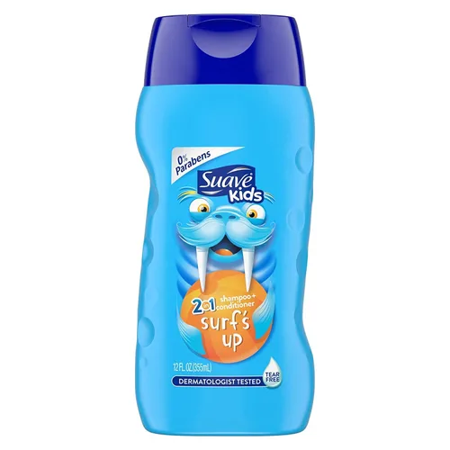 Suave Champú y acondicionador 2 en 1 para una limpieza suave y desenredar Surf's Up hipoalergénico, coco, fresco, 12 onzas líquidas