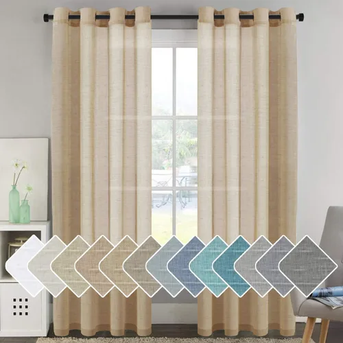 Miniatura 94 de H.VERSAILTEX Cortinas de 96 pulgadas de largo, cortinas de lino/cortinas transparentes de mezcla de lino natural/paneles/cortinas para sala