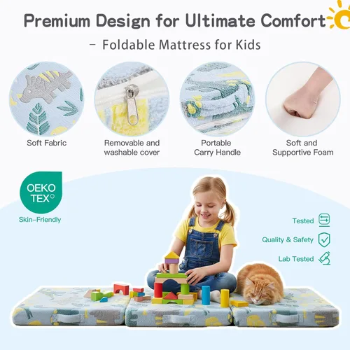 Miniatura 4 de Tiita Colchón de suelo plegable para niños, tapete para siesta que brilla en la oscuridad con bolsa de almacenamiento, futón portátil para niños
