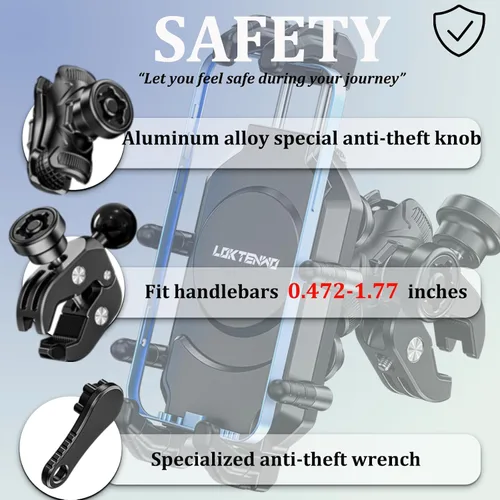 Miniatura 3 de LOKTENWO Soporte de teléfono para motocicleta con amortiguador de vibraciones y bloqueo seguro de alta velocidad, antirrobo, ATV, scooter, manillar