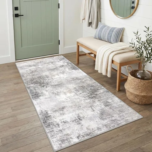 Miniatura 259 de IOHOUZE Alfombra pequeña abstracta de 2 x 3 pies, alfombra de entrada lavable para entrada interior, alfombras con respaldo de goma, alfombra gris