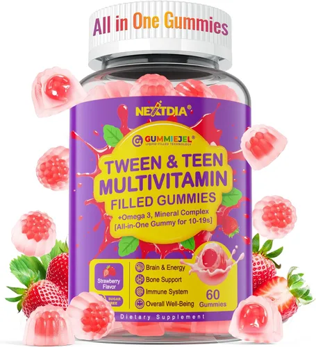 Nextdia Gomitas multivitamínicas rellenas para adolescentes y niñas de 12 a 17, 18 y 19 años, multivitamínico para niños mayores de 10 años con