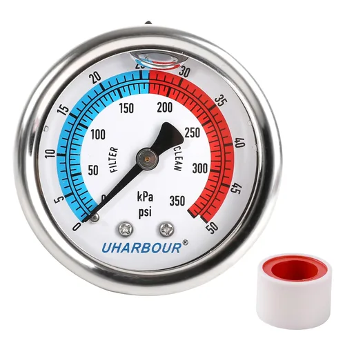 Miniatura 11 de Medidor de presión de agua, medidor de presión de filtro de piscina relleno de glicerina 0-50 PSI/350KPA, dial de 2 pulgadas y montaje inferior NPT