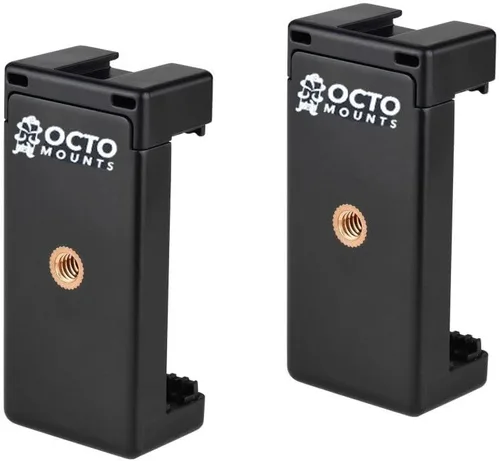 S - Juego de 2 soportes universales para teléfono inteligente para montar cualquier teléfono. Tiene tornillo de cámara (1/4 de pulgada 20), conecta
