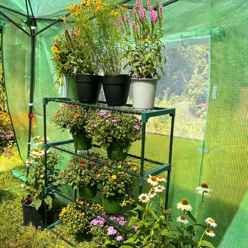 Miniatura 2 de EAGLE PEAK Estantería de invernadero doble de 4 niveles, estantes para plantas al aire libre/interior, 35 x 12 x 42 pulgadas, verde