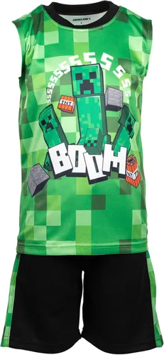Miniatura 8 de Minecraft Creeper - Conjunto de 3 piezas para niños pequeños, camiseta sin mangas, pantalones cortos de malla