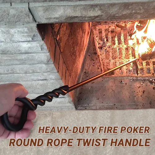 Miniatura 2 de Póquer de fuego de 40 pulgadas para hoguera, diseño de cuerda trenzada, póker de chimenea resistente, póquer de hierro forjado de una pieza