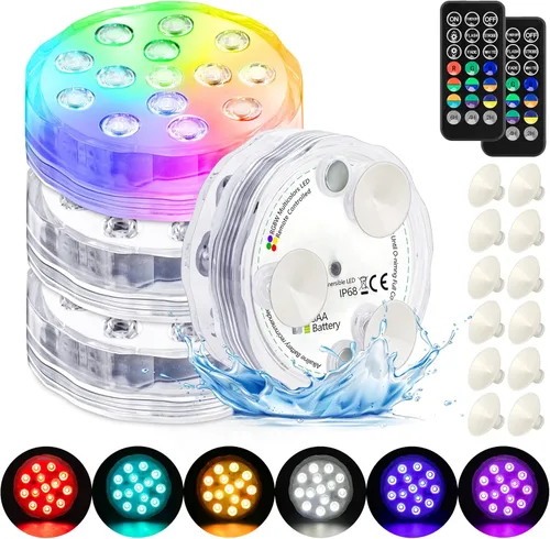 Miniatura 7 de YiaMia - Luces de bañera - 2 paquetes de luces LED RGB para piscina con batería, control remoto y ventosa para estanques, decoración, fiestas, spas