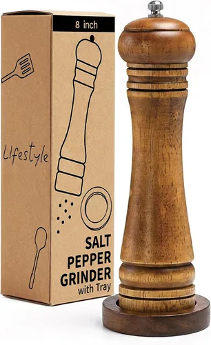 Miniatura 9 de Molinillo de sal y pimienta de madera, molinillo de sal y pimienta, cocteleras de madera de roble con molinillos de cerámica ajustables, 10