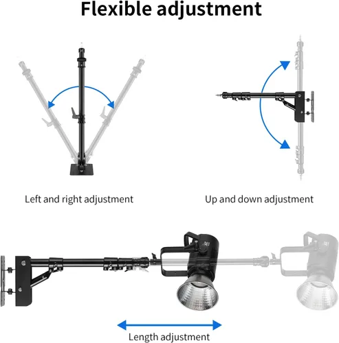 Miniatura 3 de Selens Brazo de Boom Triangular de Montaje en Pared 100cm/39.37pulg, Soporte de Montaje de Anillo de Luz con Rotación Flexible de 180° para Luz