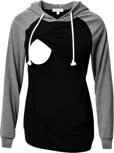 Bhome Camisa de lactancia de manga larga con capucha para lactancia materna