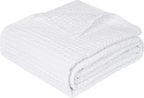 Miniatura 71 de PHF - Manta de punto gofre 100% de algodón tamaño king para cama, cobija ligera transpirable a prueba de engancho, ideal para acolchado en climas