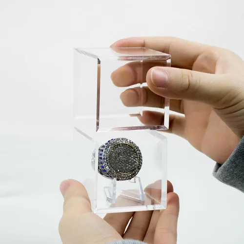 Miniatura 5 de Estuche expositor de anillo de campeonato, caja transparente para anillo de campeonato, caja de caballete de acrílico transparente y soporte