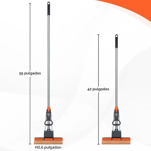 Miniatura 6 de Trapeadores de esponja para limpieza de pisos con 2 recargas de cabezal de mopa de celulosa y mango largo de 55”, trapeador de rodillo resistente