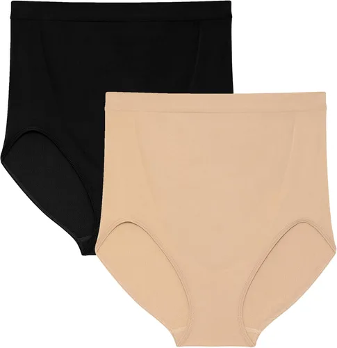 Motherhood Maternity Ropa interior de maternidad para mujer, paquete de 2 unidades, esenciales posparto, sin costuras, tallas grandes, Negro y Beige