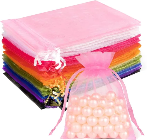 Miniatura 22 de Crweety 50 Piezas Bolsas de Organza Doradas de 3 x 4 Pulgadas, Pequeñas Bolsas de Regalo de Malla con Cordón para Favores de Boda, Despedida