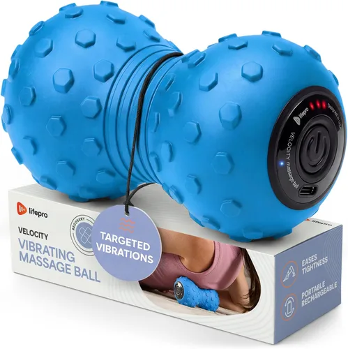 Miniatura 9 de LifePro Pelota de masaje vibrante de 4 velocidades - Masajador en forma de cacahuate. Combina una pelota de lacrosse con un rodillo de espuma Negro