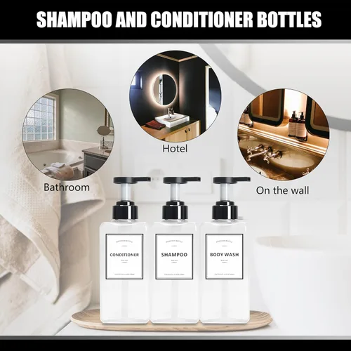 Miniatura 7 de YACAYACE - Juego de dispensador de champú y acondicionador transparente de 16.9 onzas, botellas de jabón recargables para ducha