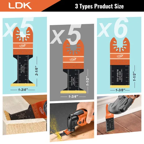 Miniatura 3 de LDK Cuchillas oscilantes de titanio, 16 unidades, cuchillas multiherramienta universales profesionales para madera, plástico, pernos de uñas