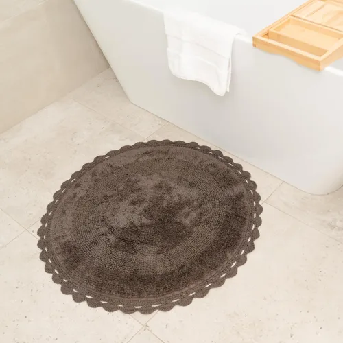 Miniatura 15 de Alfombras de baño bohemias, alfombra de algodón de medio círculo con inserto de ganchillo, borlas y parte trasera antideslizante, tapete de baño