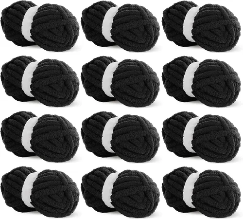 Miniatura 10 de HOMBYS Hilo de Chenille Grueso Carbón para Crochet, Hilo Grueso Espeso y Esponjoso para Tejer, Hilo Súper Grueso para Tejer Mantas a Mano, Hilo