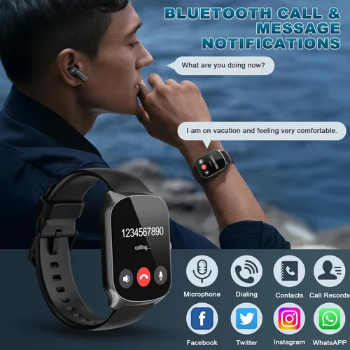 Miniatura 2 de Reloj inteligente para hombres y mujeres, reloj inteligente de pantalla curva HD de 1.95 pulgadas (respuesta/hacer llamadas), rastreador
