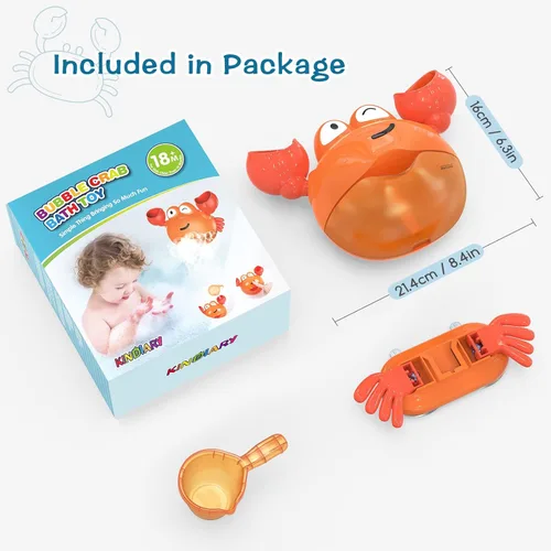 Miniatura 7 de KINDIARY Juguete de baño, máquina de burbujas de baño de cangrejo para bebé, niños pequeños de 1 a 3 años, bebés, niños, soplador automático