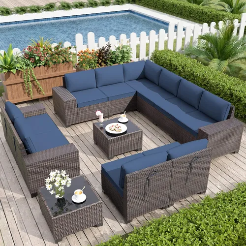 Miniatura 74 de Kurapika juego de muebles de patio 4 piezas de mimbre al aire libre, sillas de ratán, juego informal con mesa de café, juego de bistró con mecedora