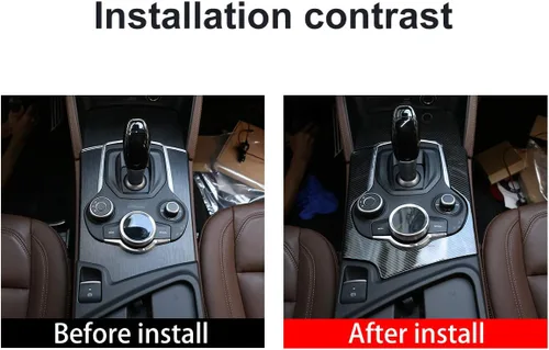 Miniatura 2 de Cubierta de panel de palanca de cambios para consola central de automóvil ABS de fibra de carbono cromada para Alfa Romeo Stelvio 2017 2018 2019
