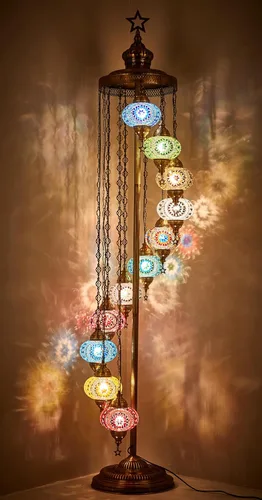 Miniatura 5 de DEMMEX Lámpara de pie con mosaico turco marroquí de 11 globos, 7 pies de alto, estilo Tiffany, lámpara decorativa bohemia con globos coloridos