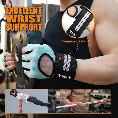 Miniatura 2 de ATERCEL Guantes de entrenamiento transpirables con soporte de muñeca para gimnasio, ejercicio, dominadas, súper ligeros para hombres y mujeres