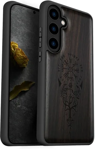Miniatura 14 de Carveit Funda de madera para Galaxy S24 - Madera natural y TPU negro suave, cubierta protectora a prueba de golpes, diseño de madera único Bandera