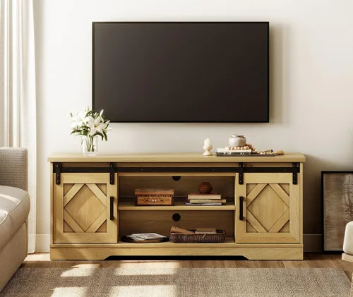 Miniatura 16 de WAMPAT Moderno soporte de TV de granja para televisores de hasta 65 pulgadas con puertas corredizas de granero, centro de entretenimiento de madera