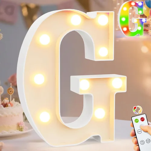 Miniatura 64 de Pooqla Letras con luces LED de marquesina, letras decorativas iluminadas en blanco cálido y blanco frío, letras del alfabeto iluminadas para niños