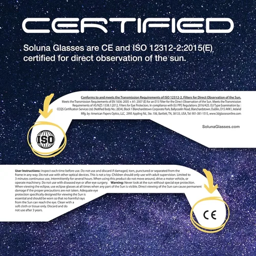 Miniatura 3 de Gafas de eclipse solar aprobadas por la AAS 2024, fabricadas en los Estados Unidos con certificación CE e ISO para visión solar directa