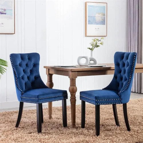 Miniatura 21 de Juego de 2 sillas de comedor de terciopelo, sillas decorativas tapizadas con botón acolchonado, ribete de cabeza de clavo y tirador de anillo Naranja