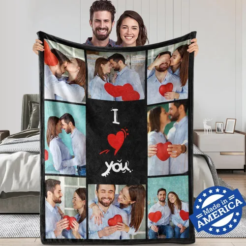 Miniatura 9 de TinyName Impreso en Estados Unidos, regalos personalizados con texto en inglés "I Love You" para novio, manta personalizada con fotos, manta