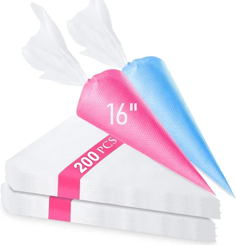 200 unidades de bolsas de pastelería desechables de 16 pulgadas, bolsas de pastelería extra grandes duraderas para decoración de pasteles, bolsas de