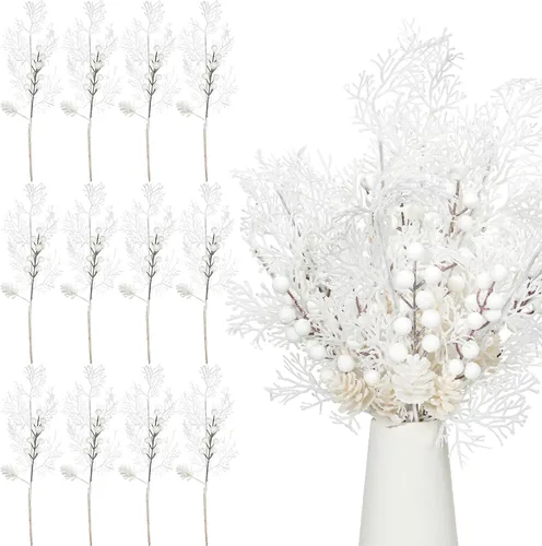 Miniatura 12 de Tigeen 12 Piezas Púas de Árbol de Navidad a Granel, Relleno Artificial para Árbol de Navidad, Púas de Bayas con Purpurina, Tallos, Ramas y Champán