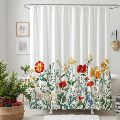 Miniatura 2 de Cortina de ducha de jardín de flores silvestres, diseño floral de prado de acuarela, 72 x 72 pulgadas, tela de poliéster, juego de cortinas de ducha