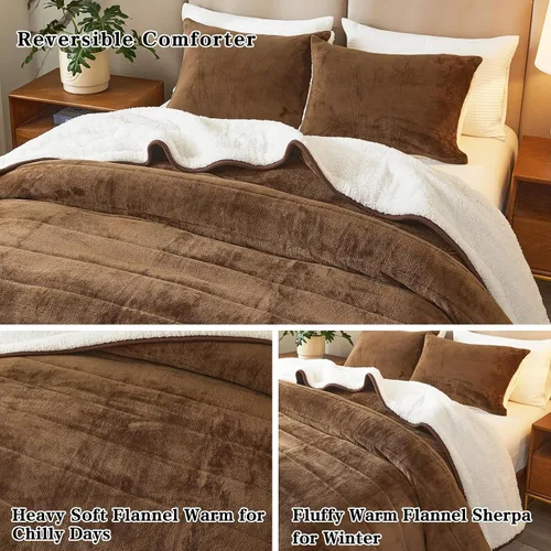 Miniatura 4 de Manta de cama gruesa de franela de lujo de 3 capas, tamaño individual, manta sherpa de terciopelo de felpa suave con 2 fundas de almohada, pesada