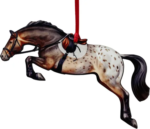 Adorno de Navidad de caballo cazador, decoración de salto de caballo deportivo, regalos de caballo para ecuestre (manta moteada de bahía Appaloosa)