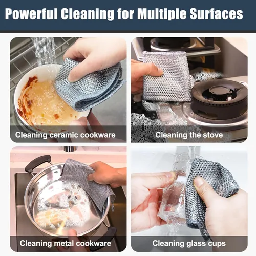 Miniatura 7 de Navona 10 Piezas Paños de Cocina de Alambre de Acero Nueva Actualización, Paño de Limpieza de Alambre de Acero de Doble Capa, Potente Limpieza
