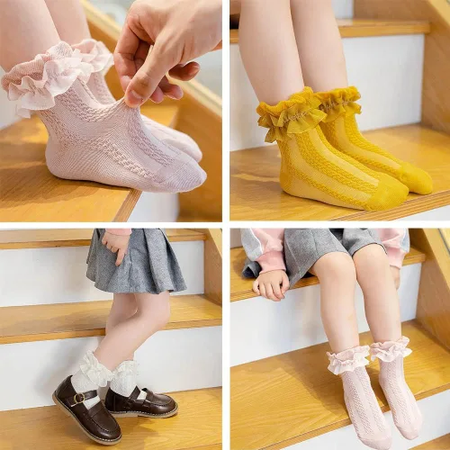 Miniatura 5 de Calcetines largos de algodón sólido hasta la rodilla para niñas recién nacidas y niñas pequeñas