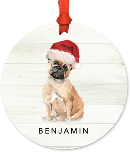 Miniatura 11 de Andaz Press Adorno de Navidad de metal personalizado para perro, perro y mascota, cocker spaniel con sombrero de Papá Noel, 1 paquete, incluye cinta